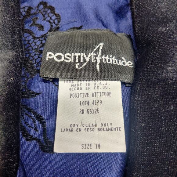 Vtg Positive Attitude Satin Velvet Burnout Floral Blazer Dress 10 Navy Blue - Picture 7 of 13